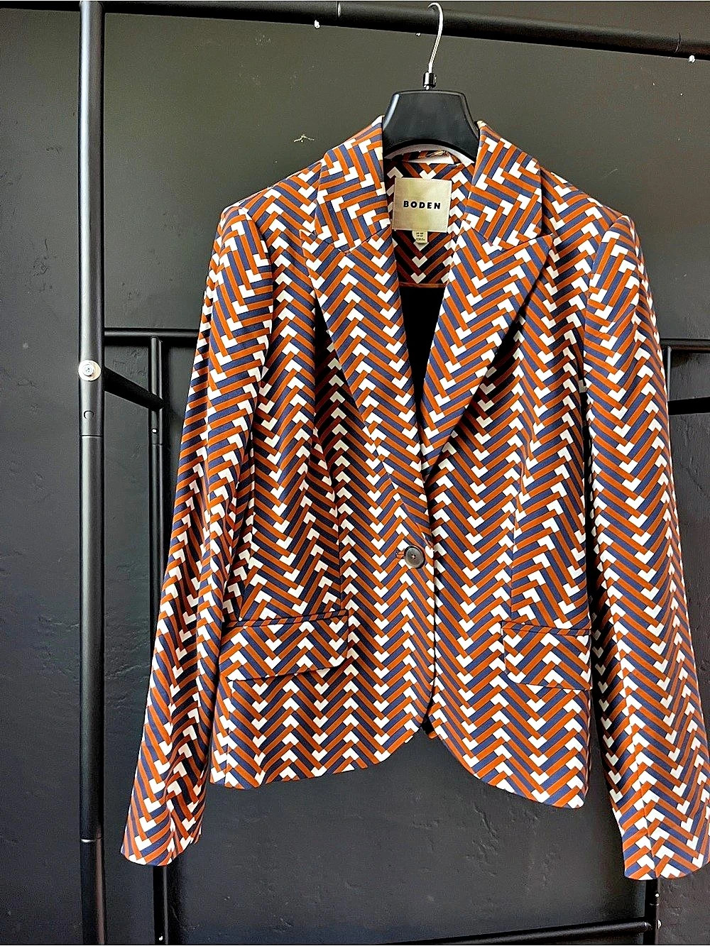 Boden Geometric Blazer in Orange & Blue Size 12R Like New - Picture 1 of 6